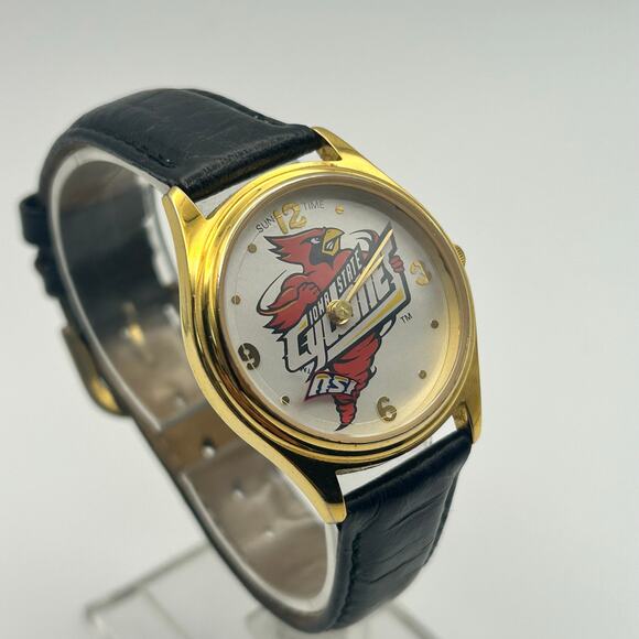 ISU Gold Tone Black Leather Women’s Watch Working New Battery - Picture 3 of 8